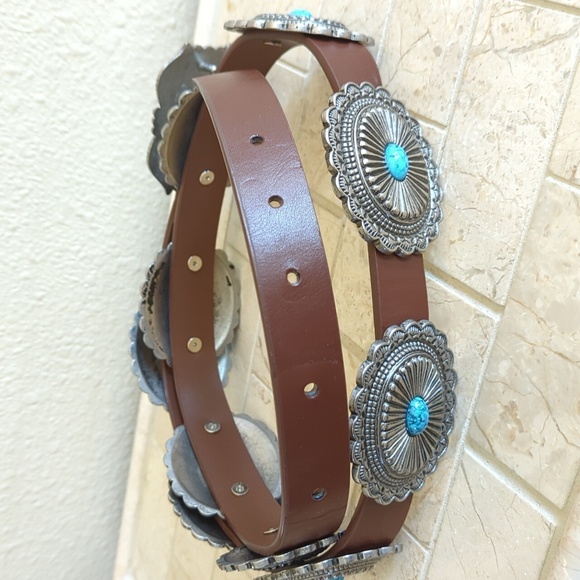 Leather Turquoise Concha Belt NWOT - Picture 3 of 8